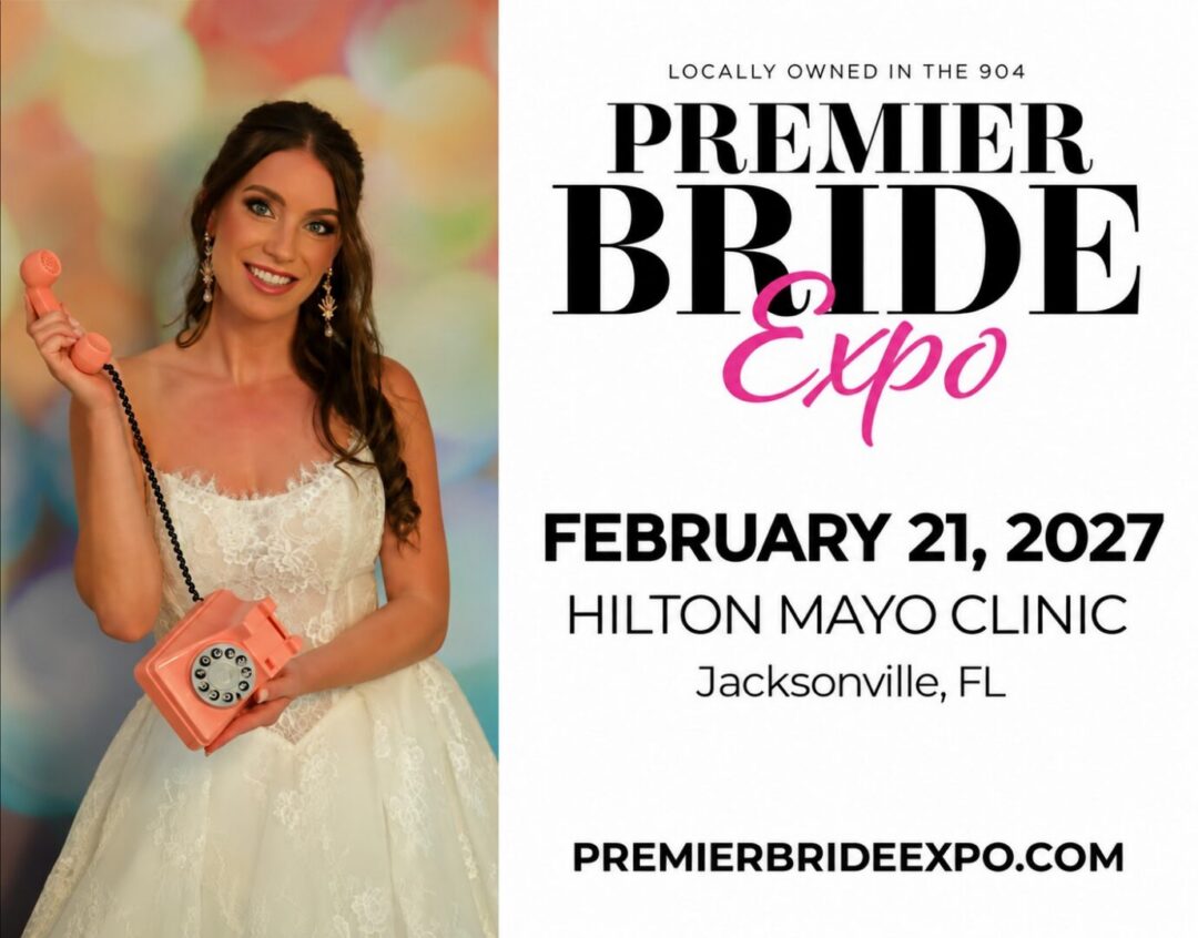 Premier Bride Expo flyer: February 21, 2027 at Hilton Mayo Clinic, Jacksonville FL